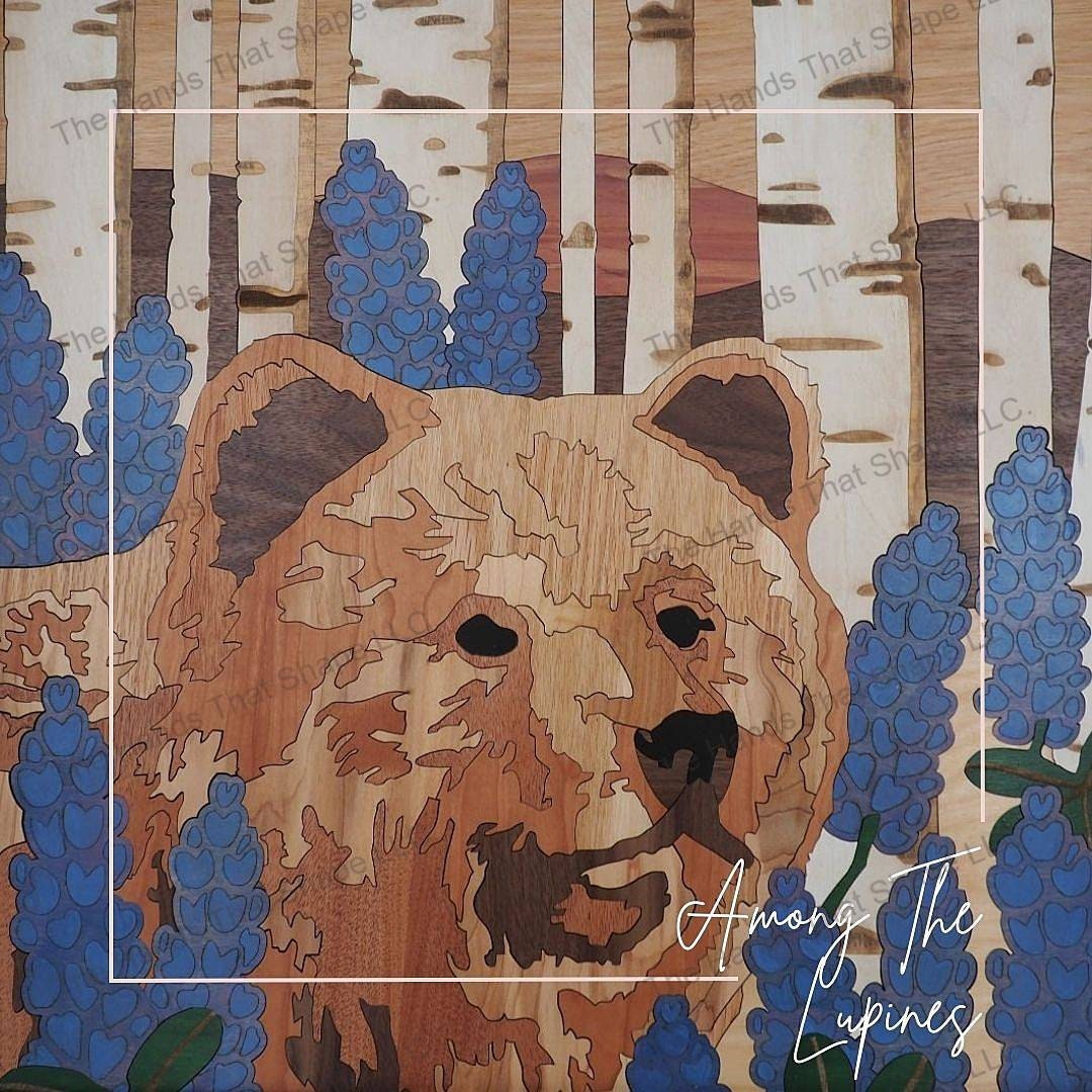 Bear in Forest, Lupine Flower, Wood Inlay Art, Laser Ready Files, DIY ...
