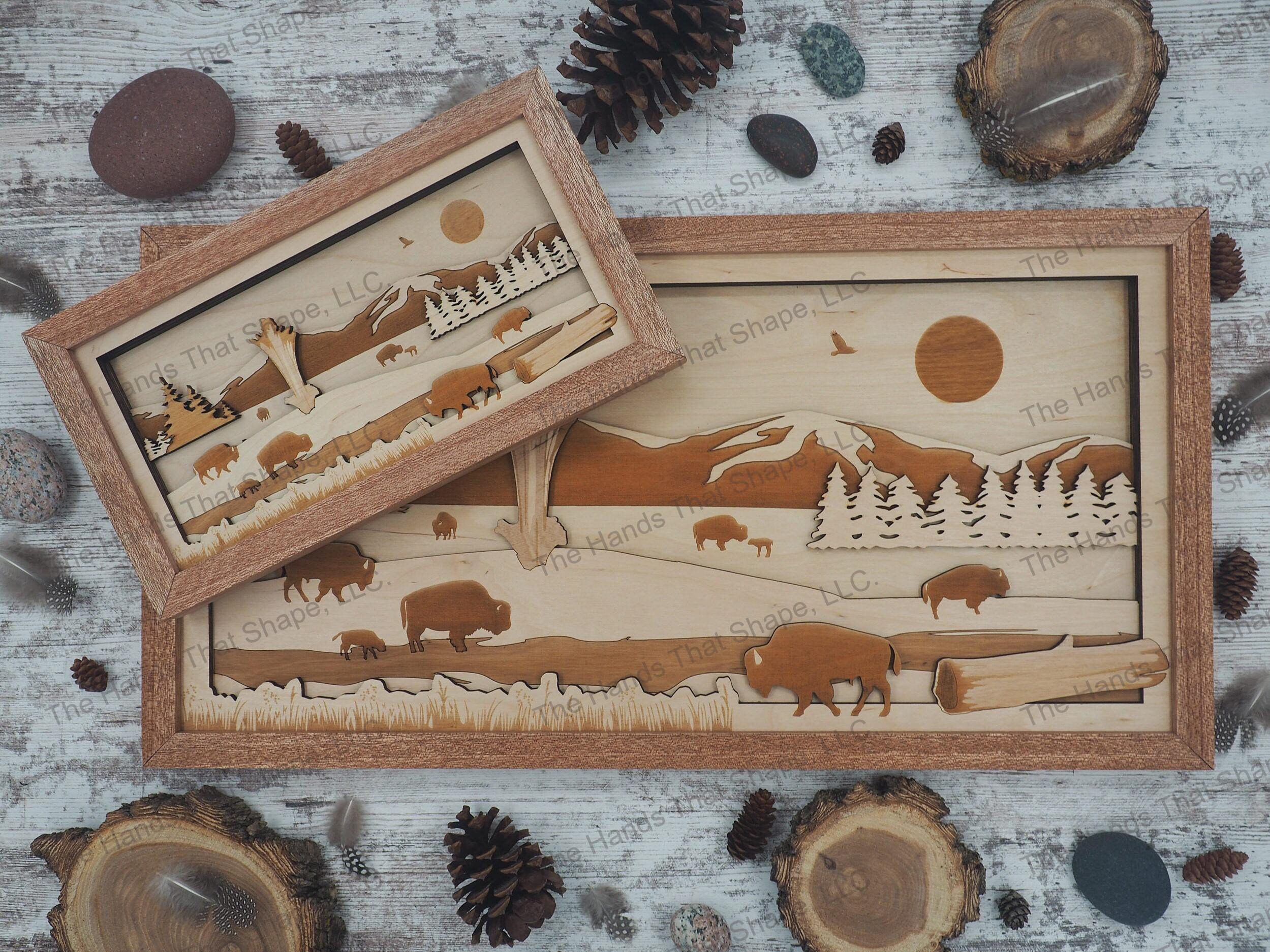 Geyser, Western Artwork, Shadow Box Art, Bison Wall Art, Handcrafted