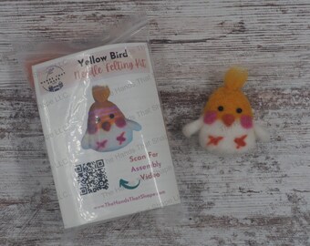 Yellow Bird Figurine, Needle Felting Kit, Wool Roving Kit, Felting Project, Beginner Felting Kit, Craft Activities, DIY Crafts for Adult