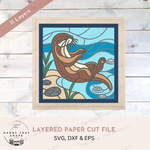 Nutria de río SVG, archivo SVG en capas 3D, cartulina multicapa, arte animal lindo, arte en cartulina SVG, escena de la naturaleza, plantilla svg, decoración de pared de bricolaje