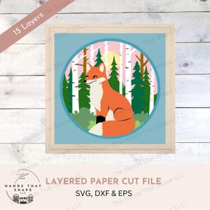 Art mural renard forestier, fichier SVG en couches 3D, papier cartonné multicouche, Shadowbox bouleau, papier cartonné Art SVG, renard des bois, papier à motifs