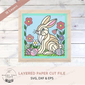 Lapin de Pâques floral, fichier SVG en couches 3D, papier cartonné multicouche, décoration de lapin de Pâques, papier cartonné art SVG, oeufs décorés, papier à motifs