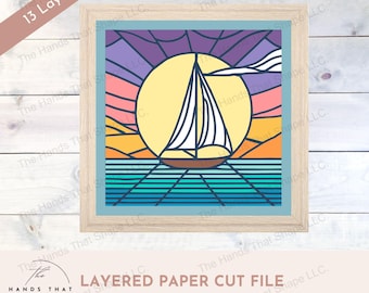 Sailboat SVG, 3D Layered SVG File, Multilayer Cardstock, Coastal Wall Art, Cardstock Art SVG, Boat 3-D Wall Art, Stained Glass svg