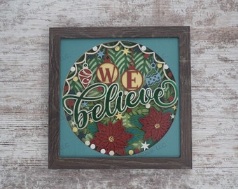 Christmas believe, layered paper, Christmas shadow box, made in America, Christmas traditions, gift for family, Christmas Eve, cut paper art