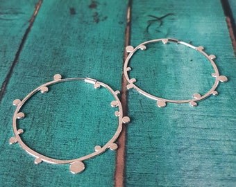 Mad Dot Hoops, Rustic Hoops, Silver Hoop Earrings, Artisan Hoops, Asymmetric Hoops, Dotty Hoops, OOAK Hoops,  Medium Lightweight Hoops