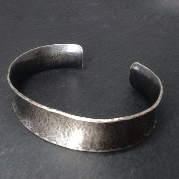 Beaten Sterling Silver Cuff | Oxidized and Hammered A Wonderful Easy To Wear Solid Silver Anticlastic Cuff | Handmade to Last | 925 Cuff