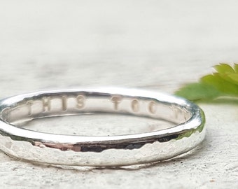 Hidden Message Ring - Personalized Ring, Hammered Ring, Sterling Silver Band, Stamped Ring, Custom Ring, Stacking Ring, Artisan Jewellery