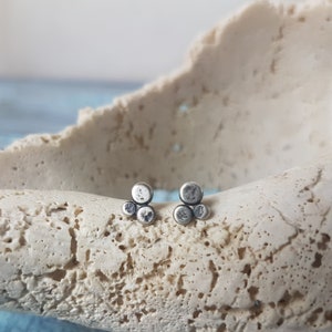 Tiny Silver Pebble Studs, Oxidized Artisan Post Earrings, OOAK Small Studs, Handmade Tiny Silver Studs, Minimalist Silver Studs, Organic