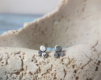 Tiny Silver Pebble Studs, Oxidized Artisan Post Earrings, OOAK Small Studs, Handmade Tiny Silver Studs, Minimalist Silver Studs, Organic