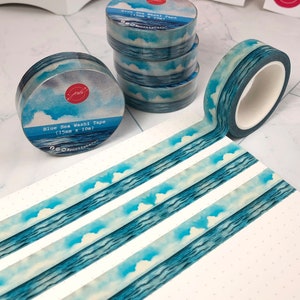 Blauwe zee aquarel washitape, plakband, knutselen, briefpapier, journaling, plakboektape, papier knutselen, briefpapier, plakband