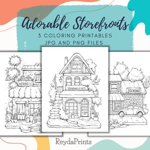 Imprimibles para colorear de escaparates adorables, tamaño carta, Png Jpg, Procreate, por ReydaPrints