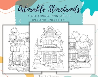 Adorable Storefronts Coloring Printables, Letter Size, Png Jpg,Procreate, By ReydaPrints