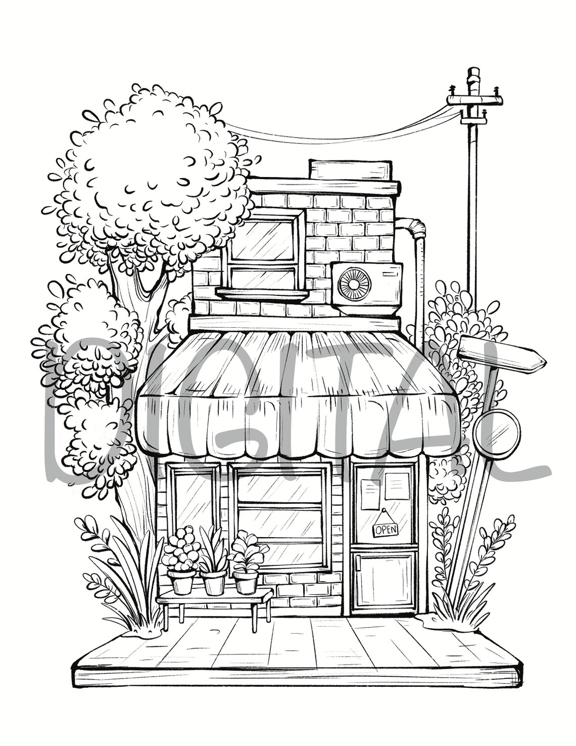 Storefronts Buildings Coloring Pages Architecture Procreate Etsy