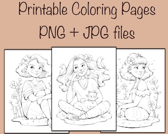 Página para colorear de niñas, retrato, procrear, tamaño carta, por Reydaprints