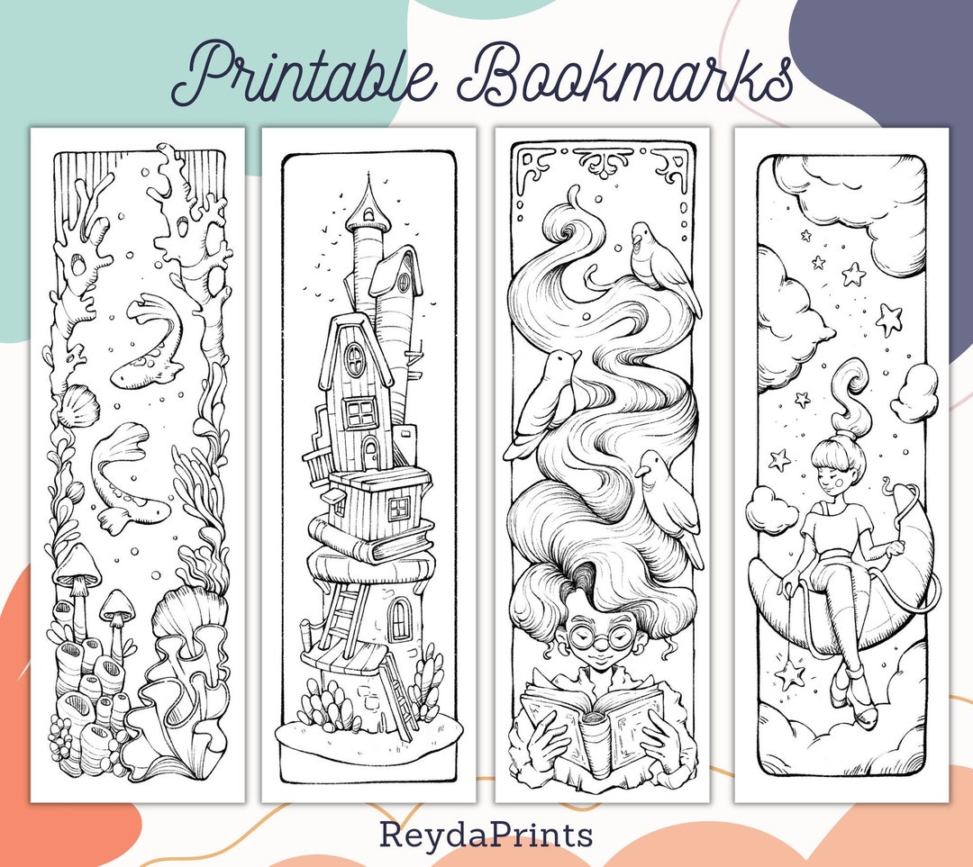 Printable Coloring Bookmarks, Reydaprints, DIY - Etsy