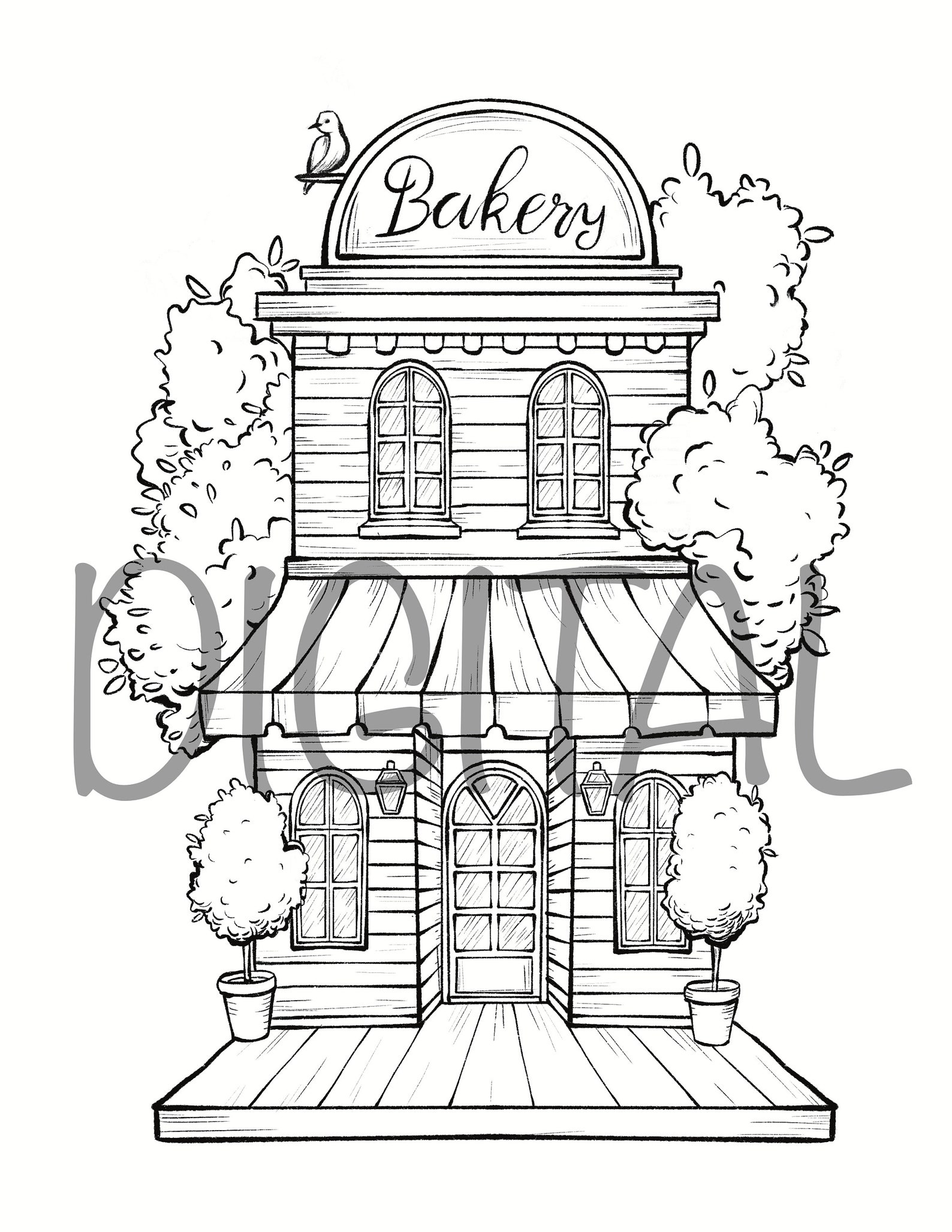 Printable Storefront Coloring Pages House Png and Jpg - Etsy