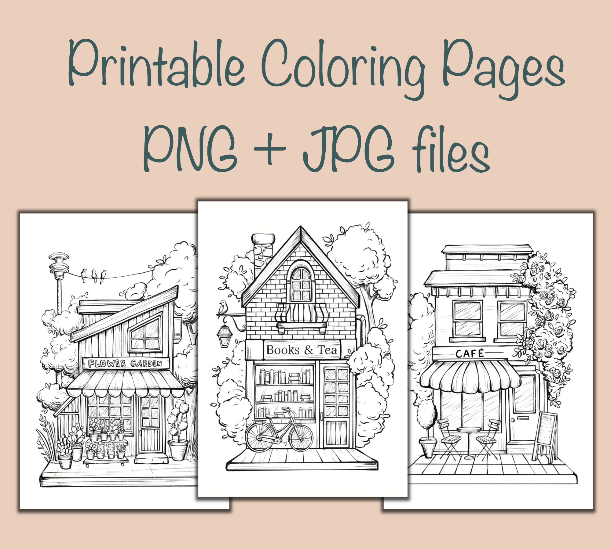 Printable Storefronts Coloring Page Digital Printable Png and Jpg