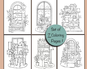 Interior Coloring Bundle Printables, Procreate, Pdf, letter size