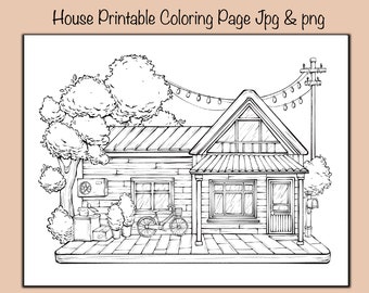 Pagina da colorare HouseFront, Edificio, Procreate, Formato lettera, di ReydaPrints