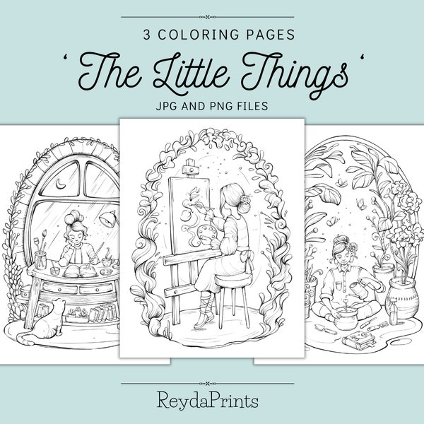 The Little Things Coloring Printables, Girls, Floral, Procreate, ReydaPrints