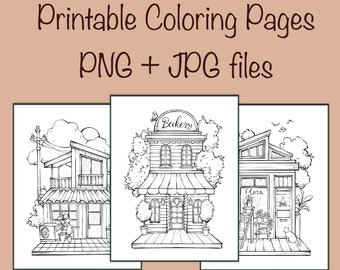 Printable Storefront Coloring Pages, House, Png and Jpg, Letter size, Digital Printable, Procreate