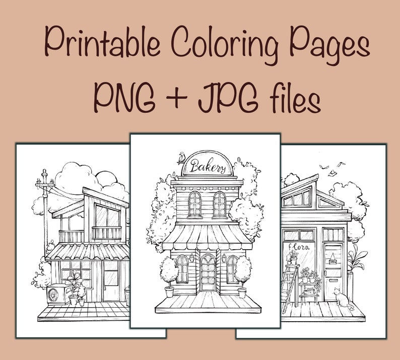 Printable Storefront Coloring Pages, House, Png and Jpg, Letter Size ...