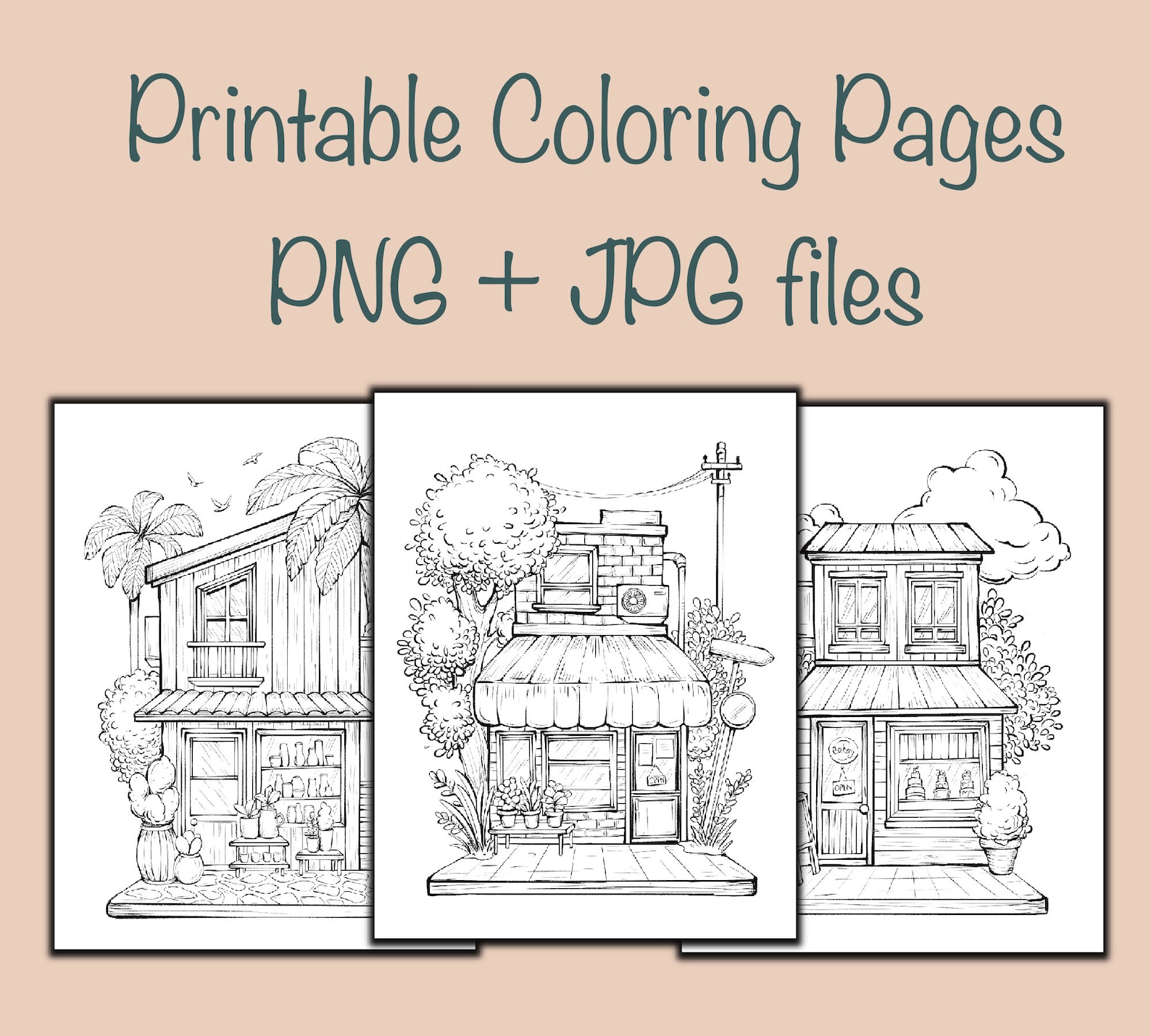 Storefronts Buildings Coloring Pages, Architecture, Procreate, Letter ...