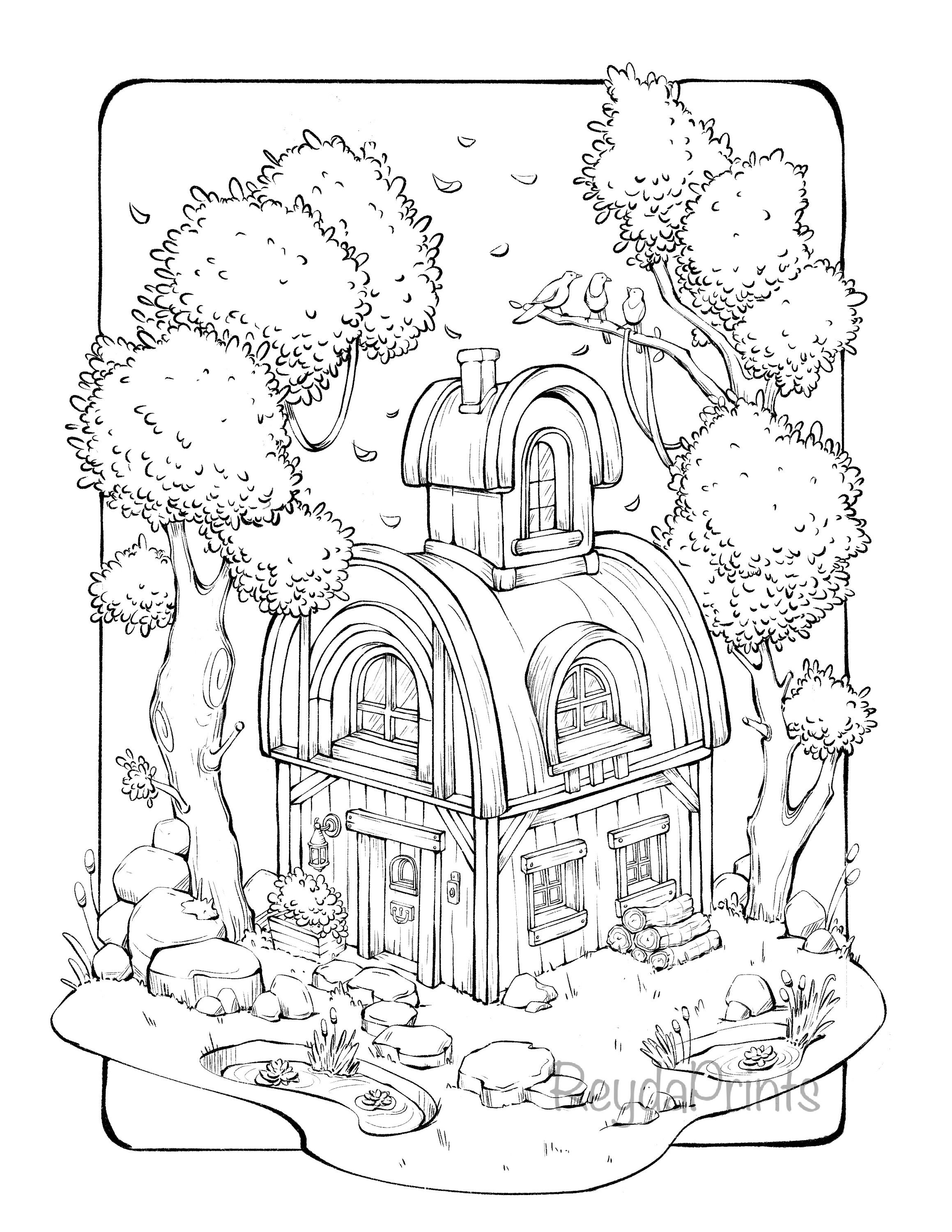 Houses Printable Coloring Pages Magical Houses Procreate - Etsy