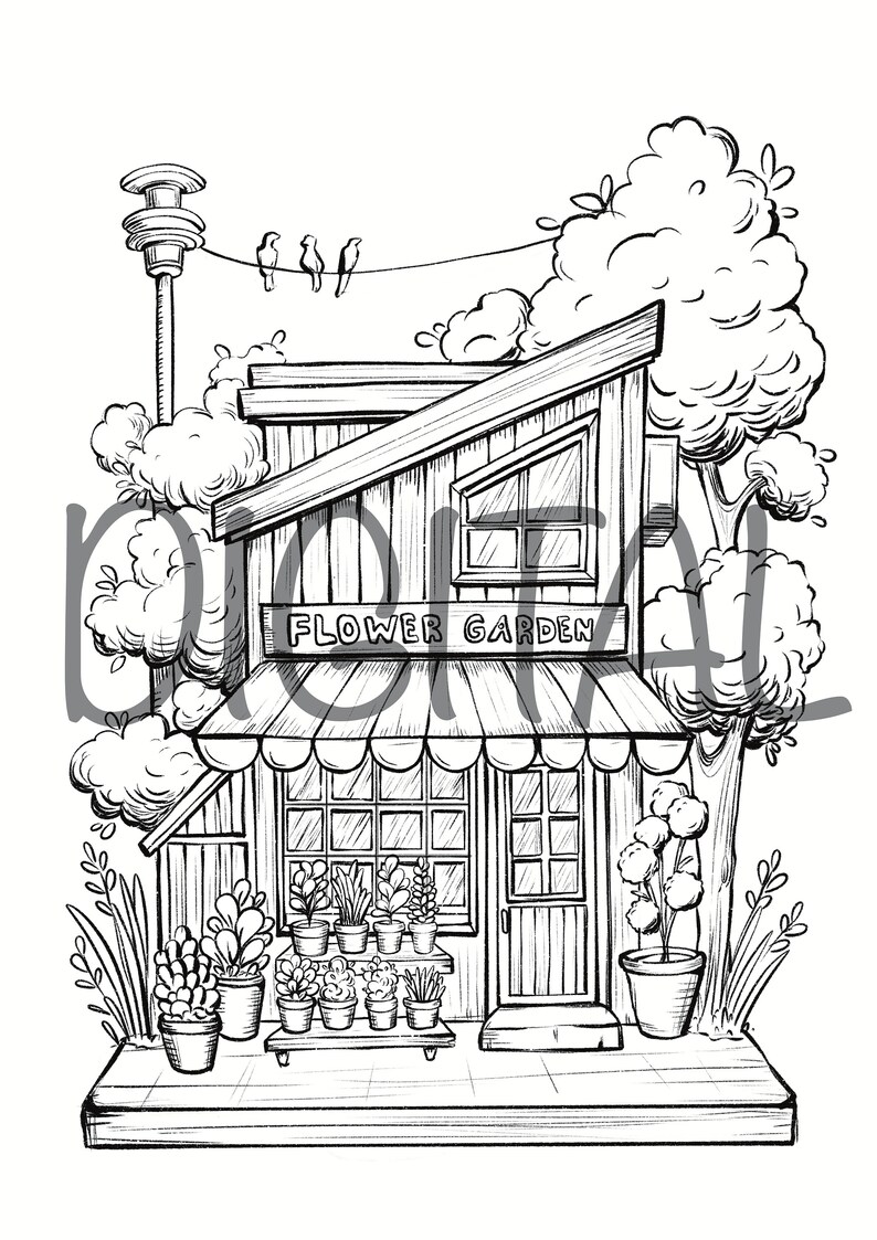 Printable Storefronts Coloring Page Digital Printable Png - Etsy