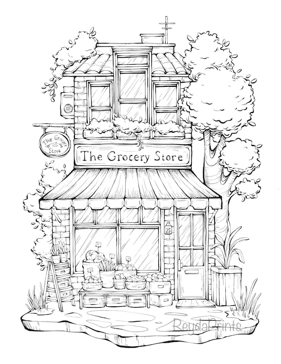 Grocery Store  Vegetable Market Coloring Page - A Storybook Day