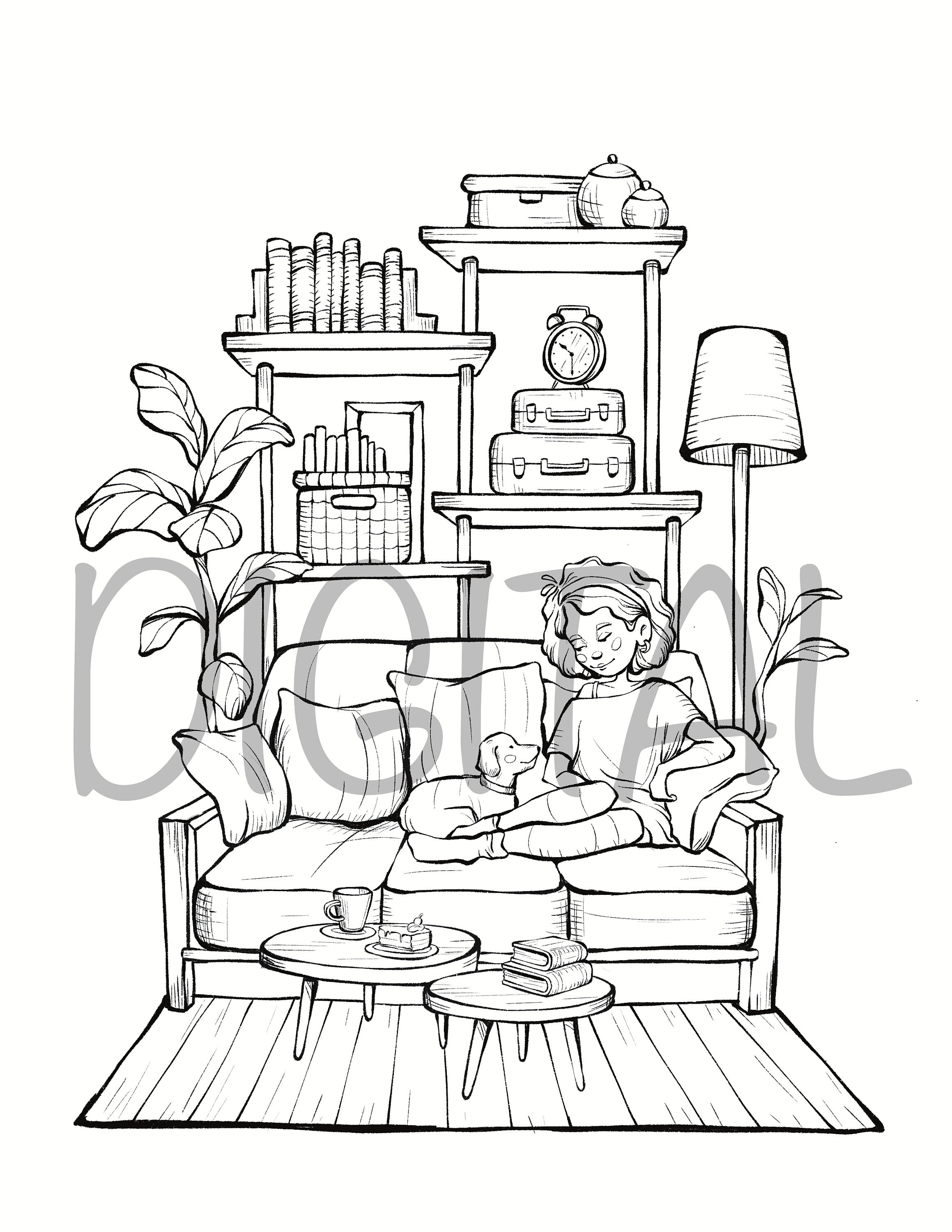 Interior Coloring Bundle Printables, Procreate, Pdf, Letter Size - Etsy