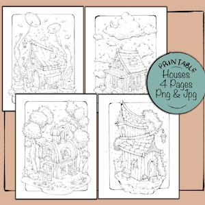Houses Printable Coloring Pages, Magical Houses, Procreate, Jpg Png Pdf by Reydaprints