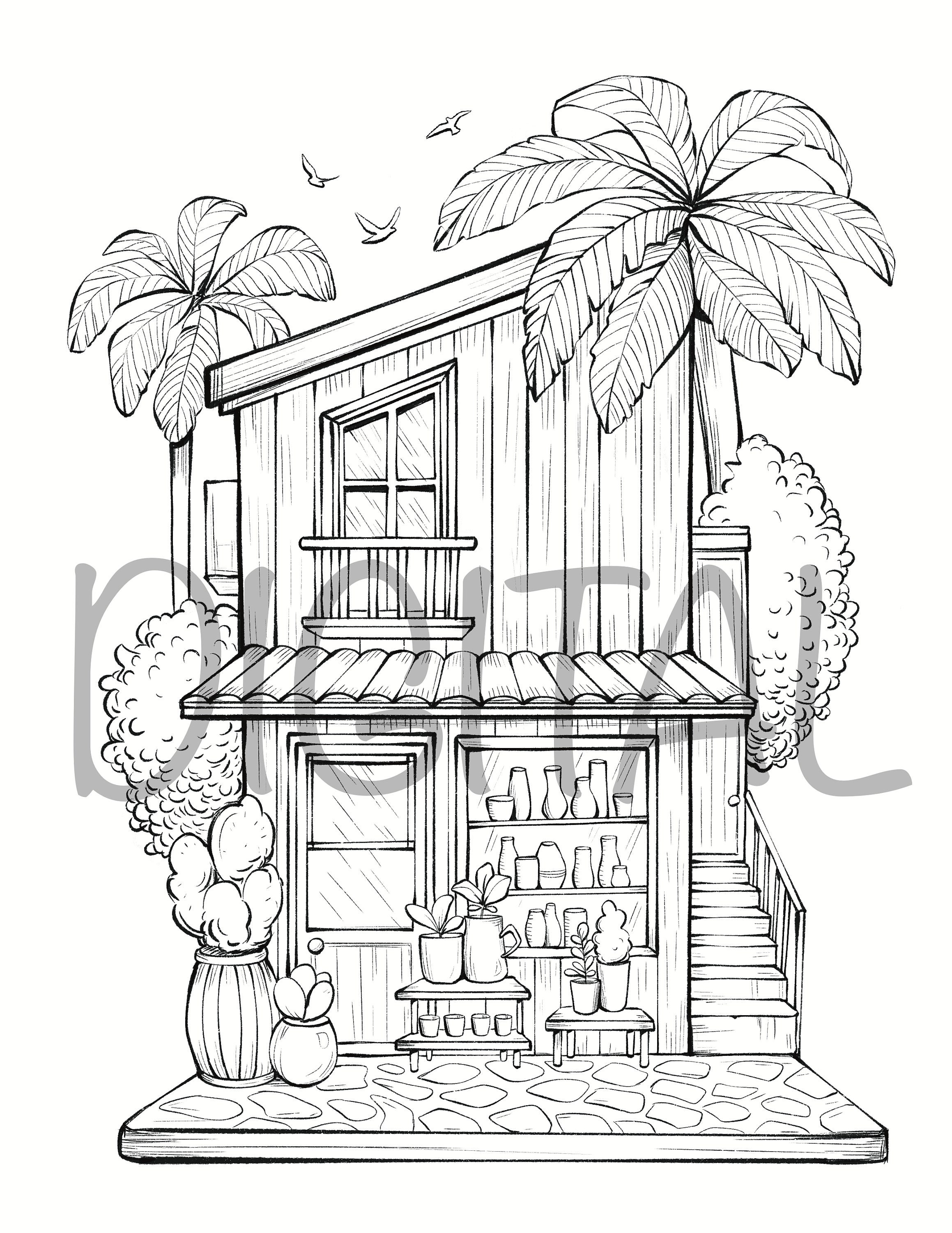 Storefronts Buildings Coloring Pages, Architecture, Procreate, Letter ...
