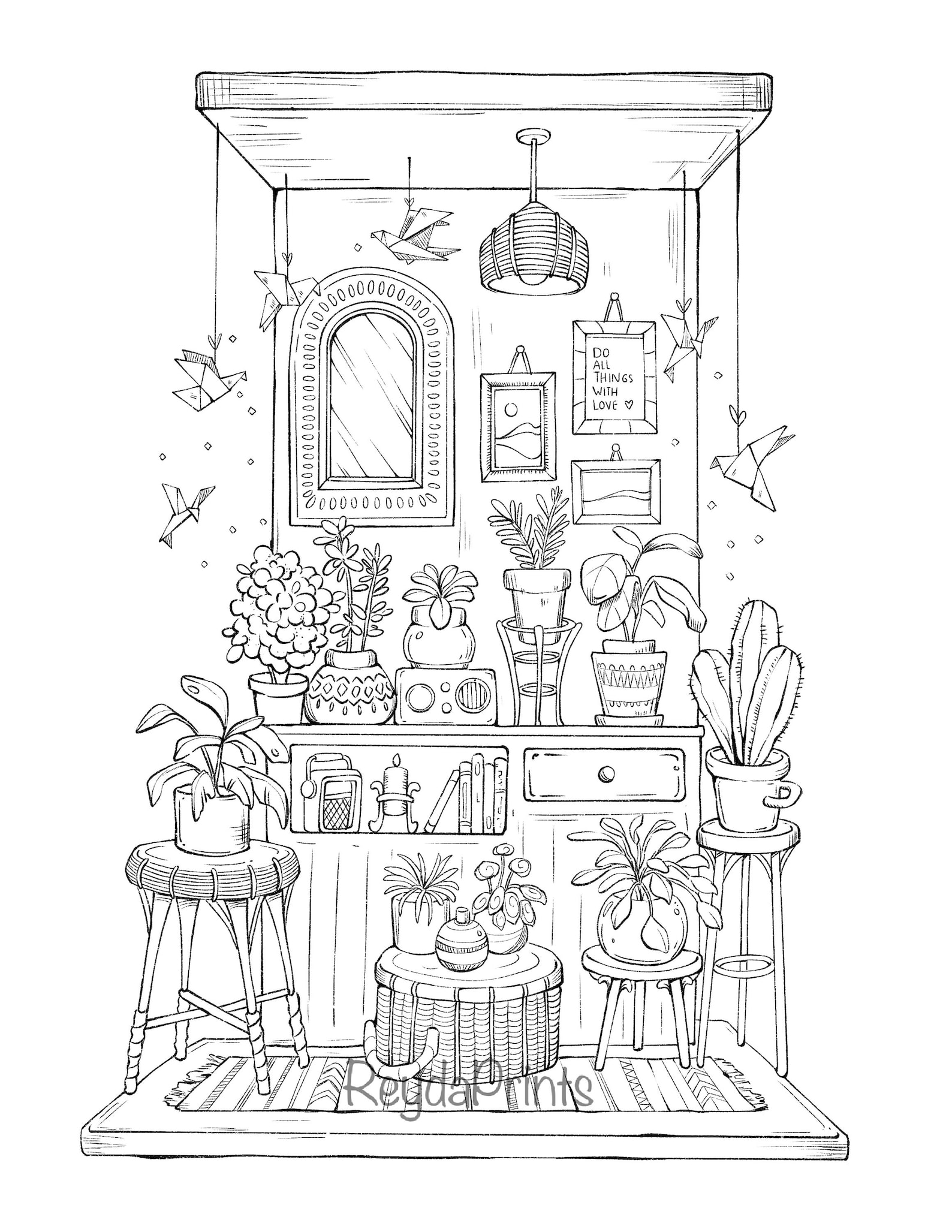 Cozy Spaces Interiors, Coloring Pages Printables, Rooms, Procreate, Png
