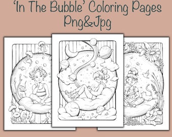 Fantasy Girls Coloring Pages, Flowers, Ocean, Galaxy (PNG, JPG)