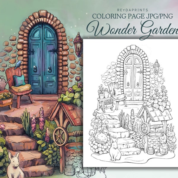 Wonder Garden Coloring Page, Flor, Plantas, Encantado, Coloración para adultos, Dibujado a mano, Procrear, por ReydaPrints