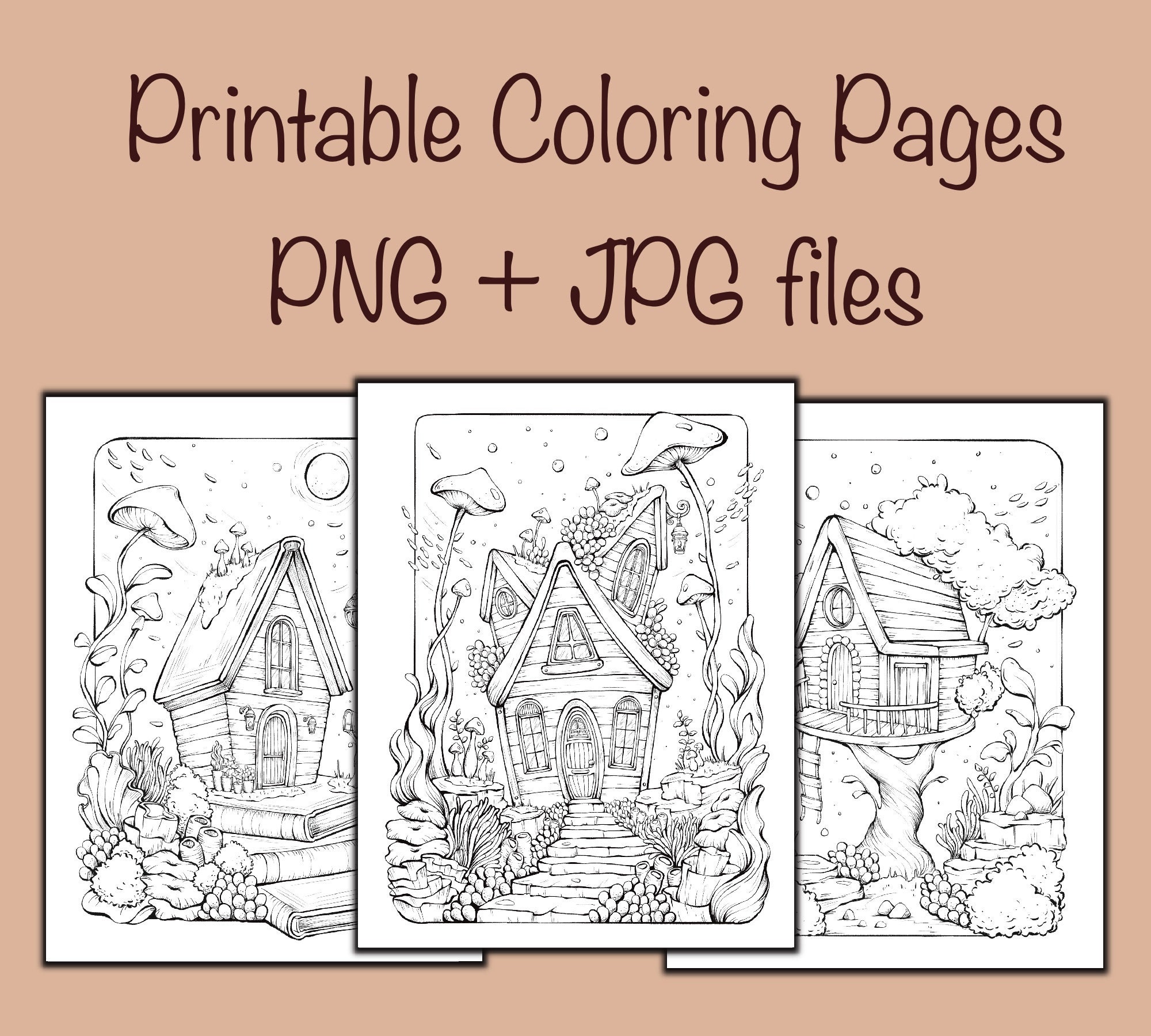 Páginas para Colorear Casa Fantástica Submarina – Escenas Oceánicas Mágicas, Tamaño Carta, PNG y PDF, Compatible con Procreate