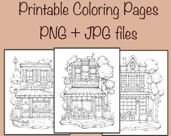 Storefronts Coloring Printables, Building, Shops, Procreate, Letter Size, By Reydaprints