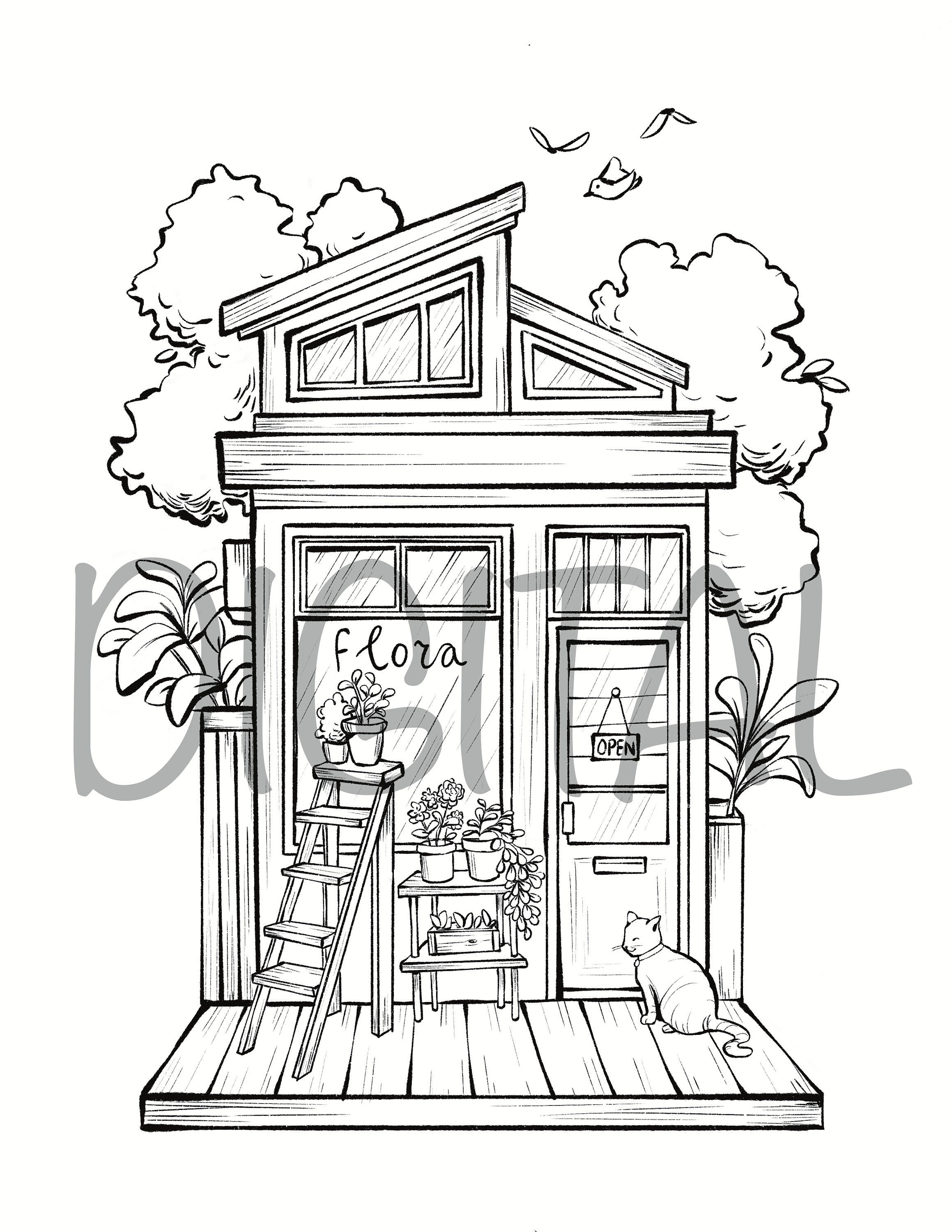 Printable Storefront Coloring Pages House Png and Jpg - Etsy