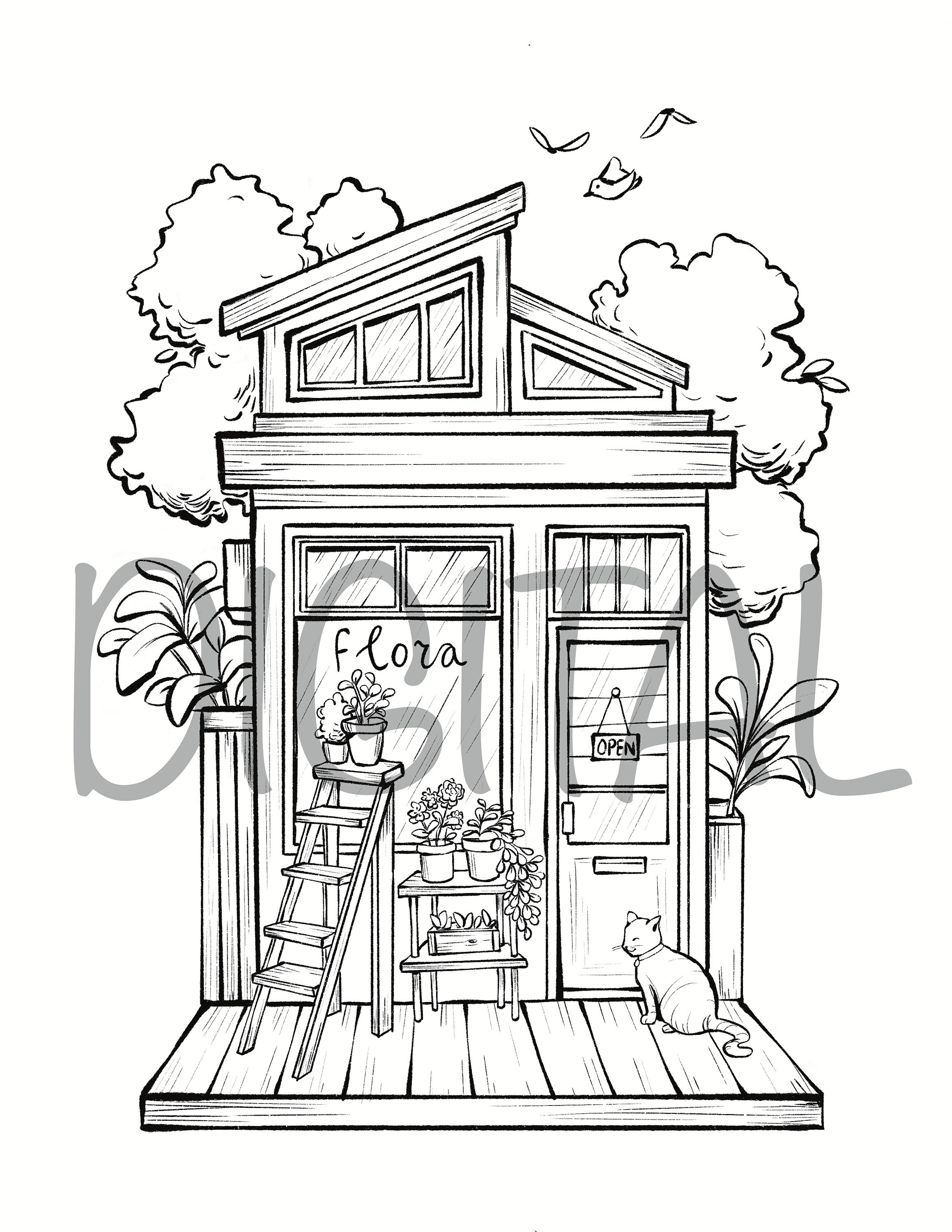 Printable Storefront Coloring Pages House Png And Jpg Etsy