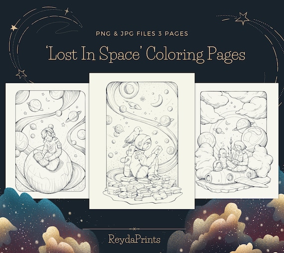 Lost In Space Coloring Pages, Magical, Handdrawn, Procreate