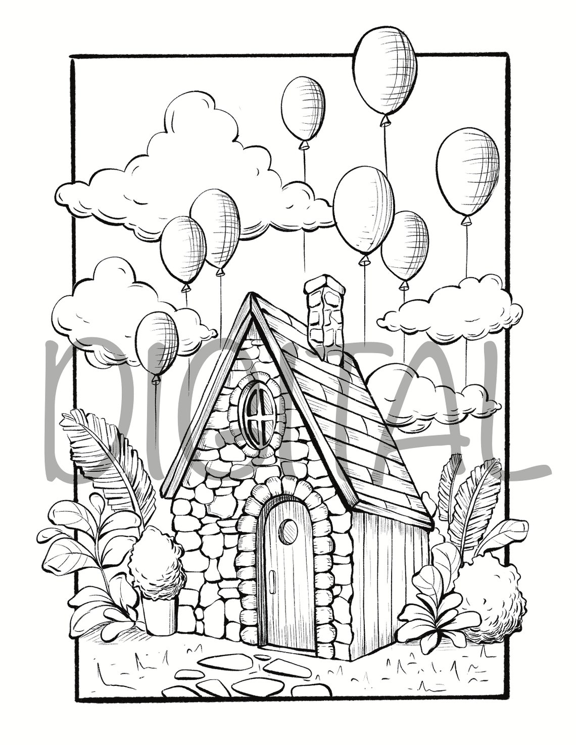 House Fantasy Coloring Printables Pages Fairytale Magical - Etsy