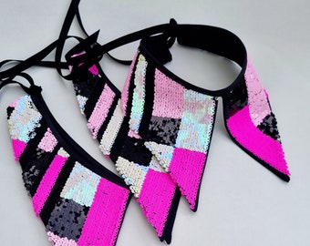 Athena Detachable collar /Sequins colour-block / Handmade designs / Necklace accessory/Family gifts