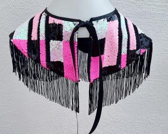 Vesper Paillettenfransenkragen, abnehmbar / Handgefertigtes Designer-Accessoire