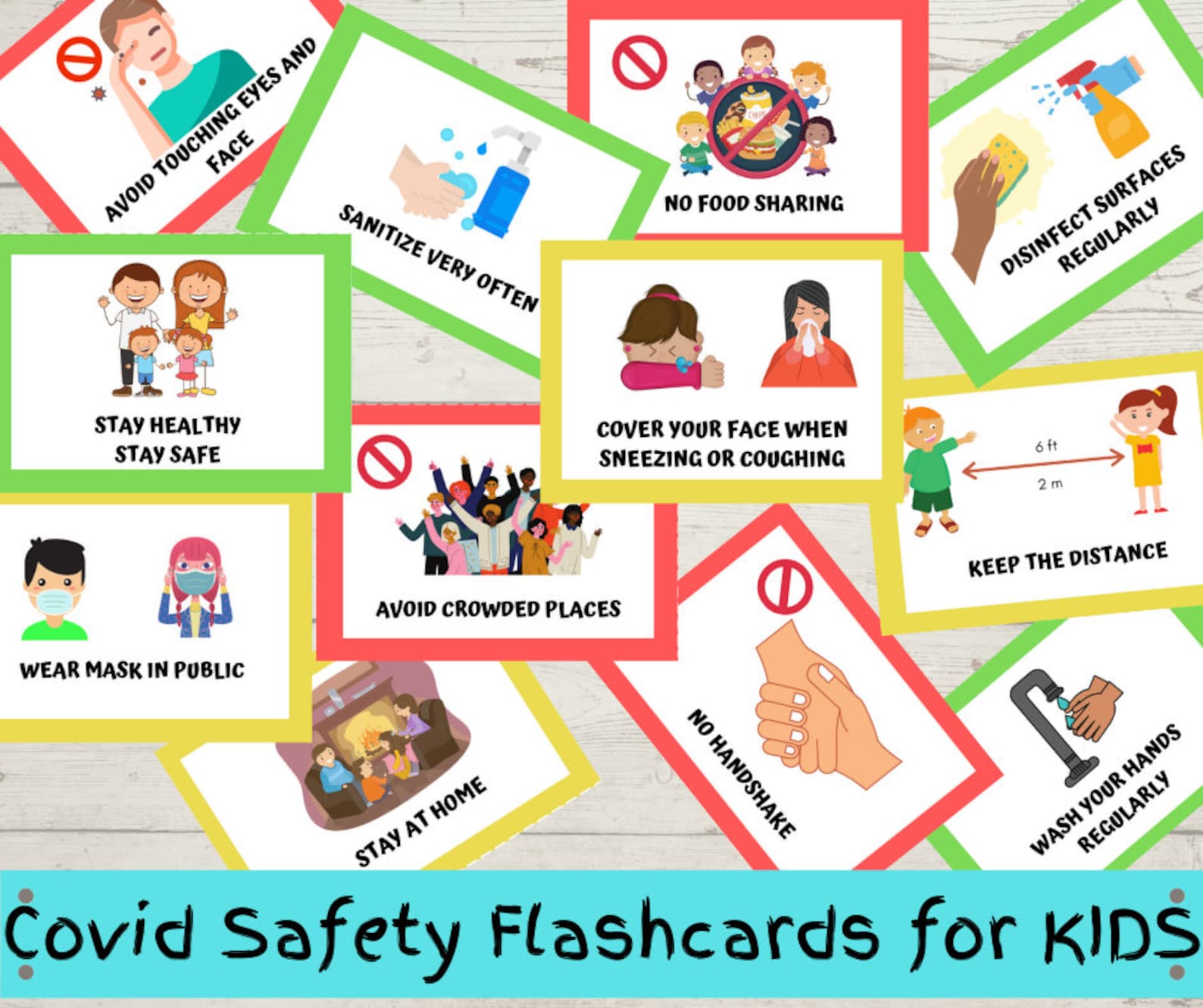 Printable Covid19 Safety Flash Cards for Toddler Educational Etsy