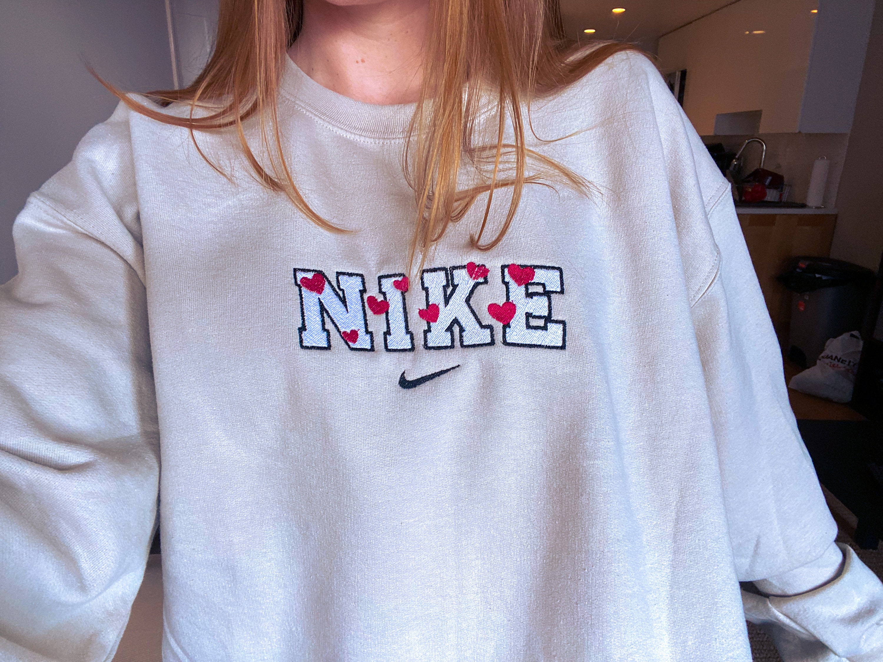 Nike Hearts Embroidered Sweatshirt | Etsy