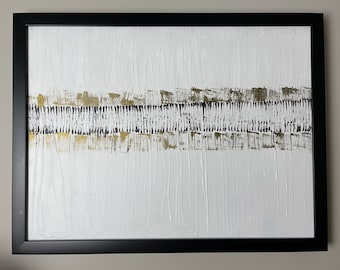 Minimalist White Textured Original Abstract Painting-Black & Bronze Accents-Modern Wall Art