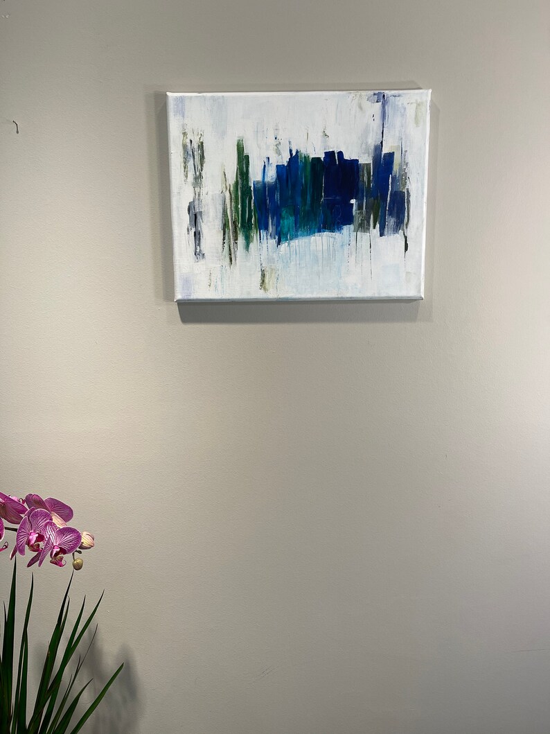 Modern Abstract Wall Artblues, Greens & Grays Framed Acrylic Canvas Etsy
