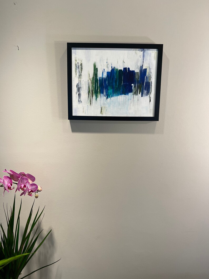 Modern Abstract Wall Artblues, Greens & Grays Framed Acrylic Canvas Etsy