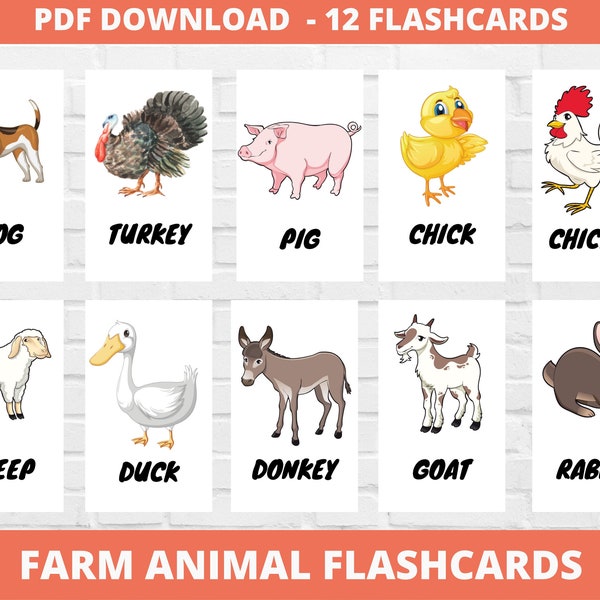 Farm Animal Flashcards, Kindergarten Preschool Printable Flashcards for Homeschool or Classroom